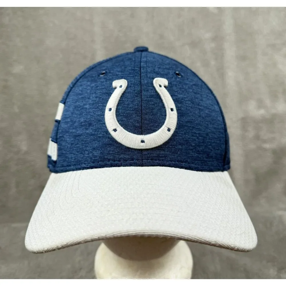 Indianapolis Colts New Era Fitted Hat Mens M/L Embroidered NFL Blue & White‎ EUC